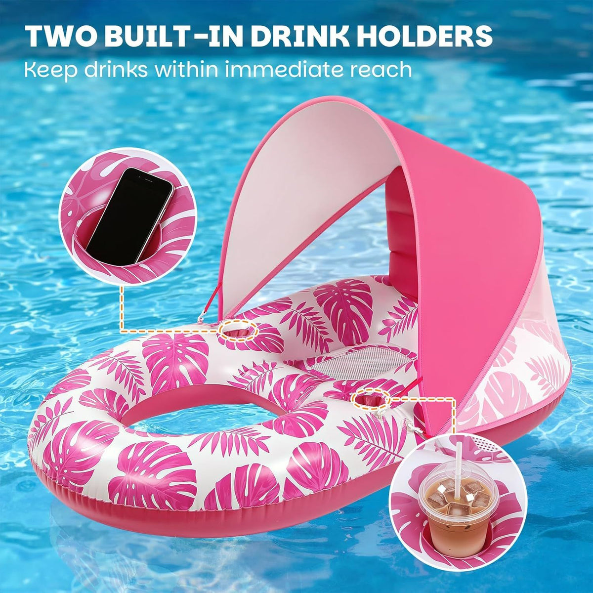 Inflatable Pool Lounger with Adjustable Removable Canopy