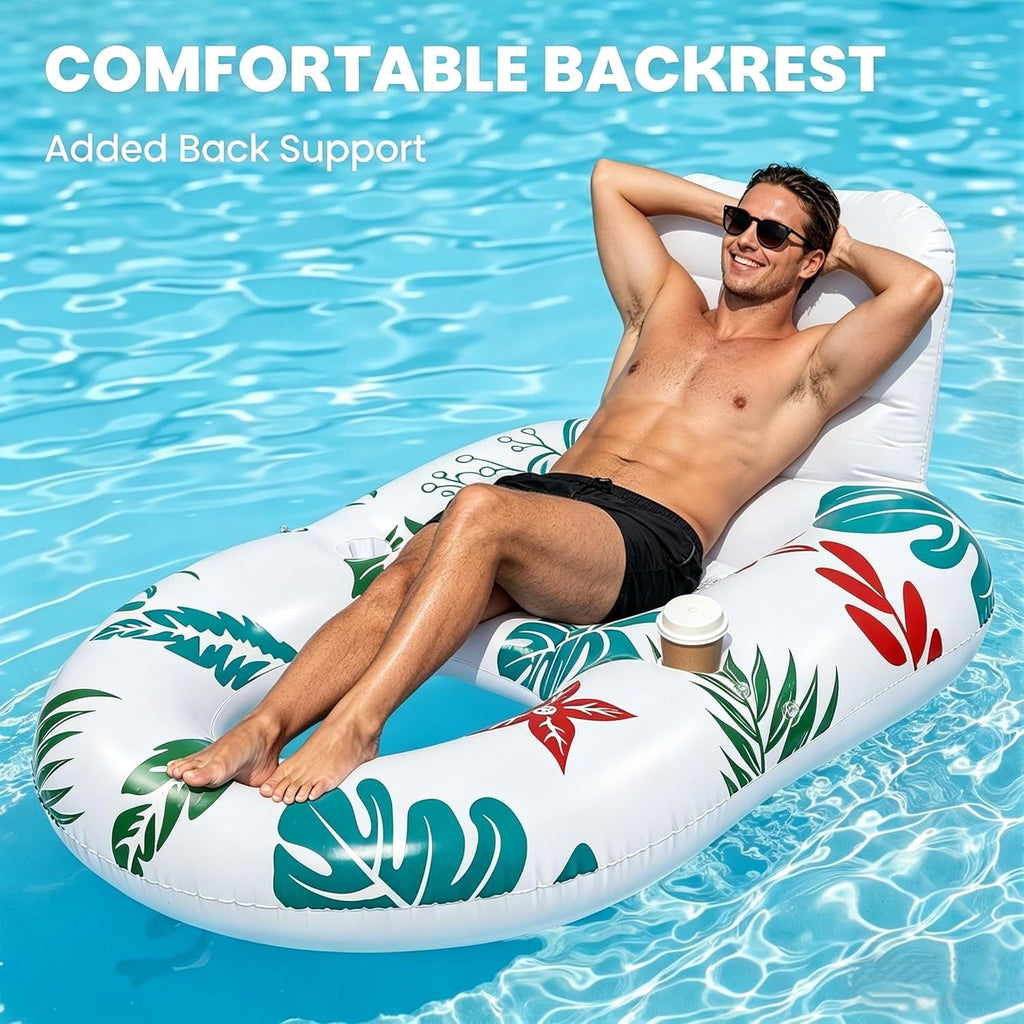 Inflatable Pool Lounger with Adjustable Removable Canopy