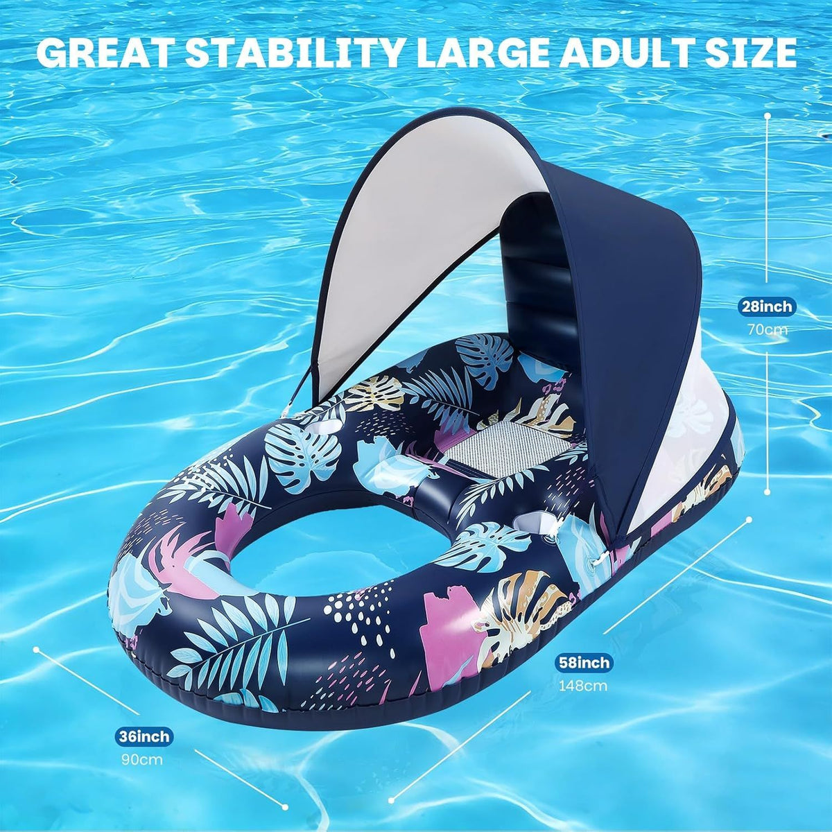 Inflatable Pool Lounger with Adjustable Removable Canopy