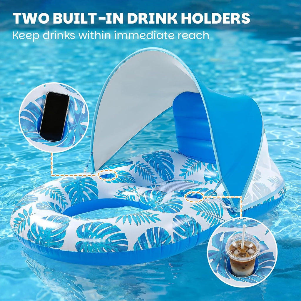 Inflatable Pool Lounger with Adjustable Removable Canopy