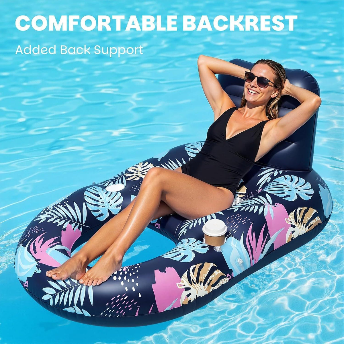 Inflatable Pool Lounger with Adjustable Removable Canopy