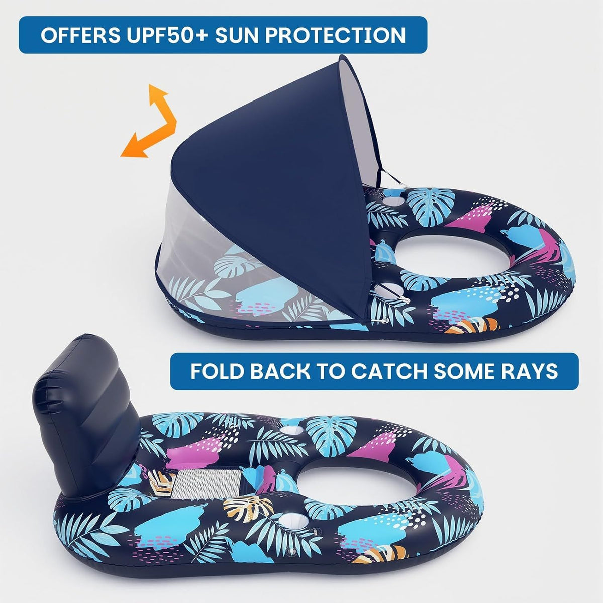 Inflatable Pool Lounger with Adjustable Removable Canopy