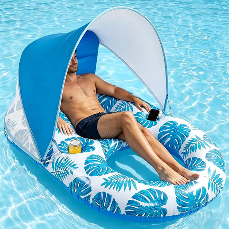 Inflatable Pool Lounger with Adjustable Removable Canopy