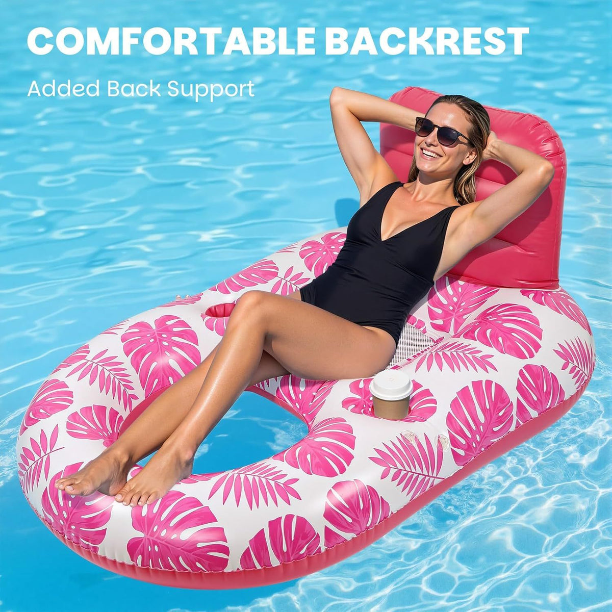 Inflatable Pool Lounger with Adjustable Removable Canopy