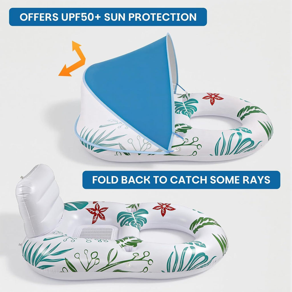 Inflatable Pool Lounger with Adjustable Removable Canopy