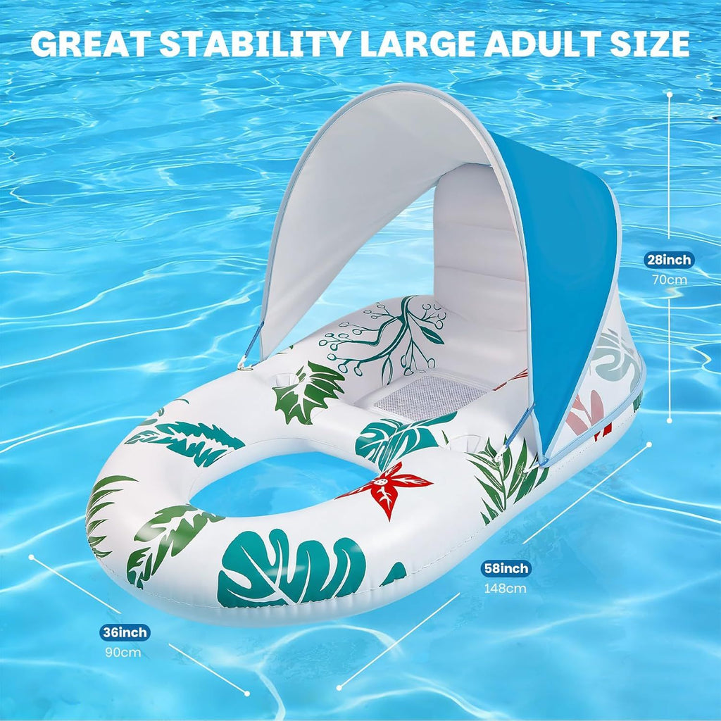 Inflatable Pool Lounger with Adjustable Removable Canopy