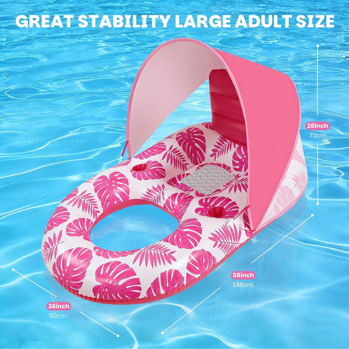 Inflatable Pool Lounger with Adjustable Removable Canopy