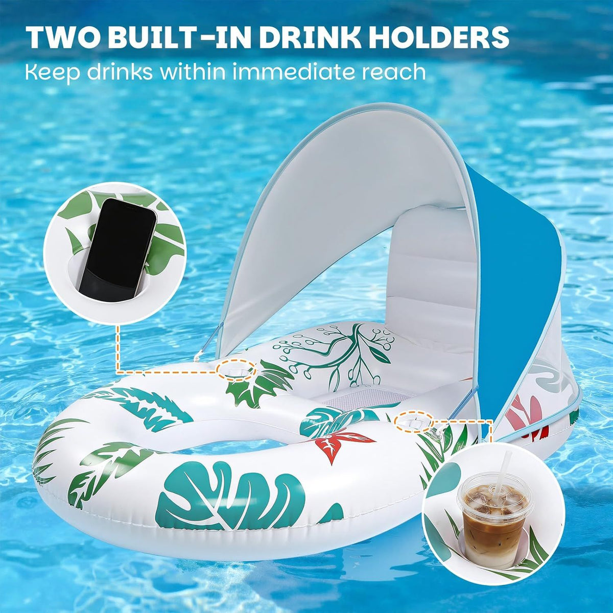 Inflatable Pool Lounger with Adjustable Removable Canopy
