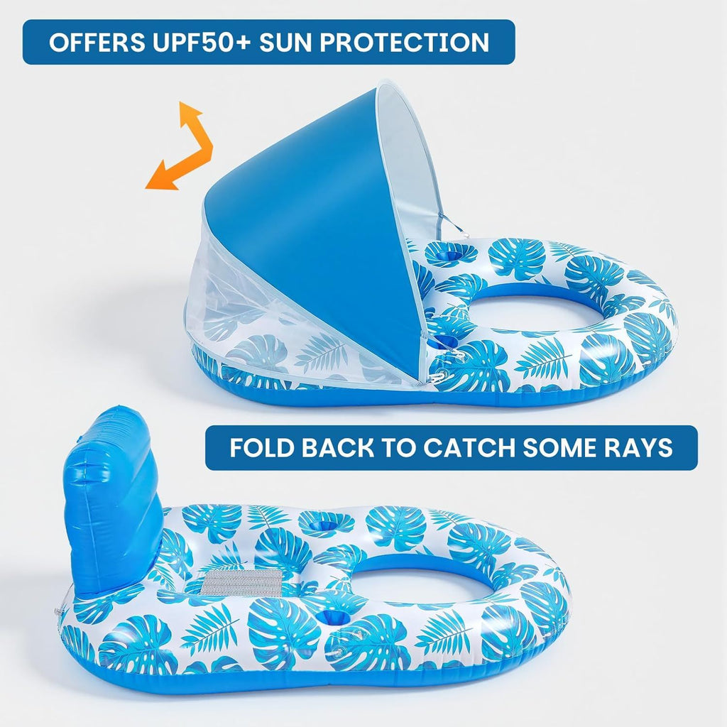 Inflatable Pool Lounger with Adjustable Removable Canopy