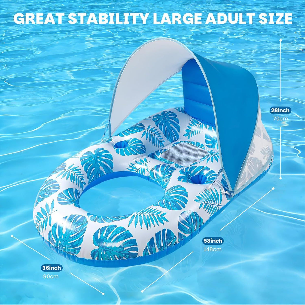 Inflatable Pool Lounger with Adjustable Removable Canopy