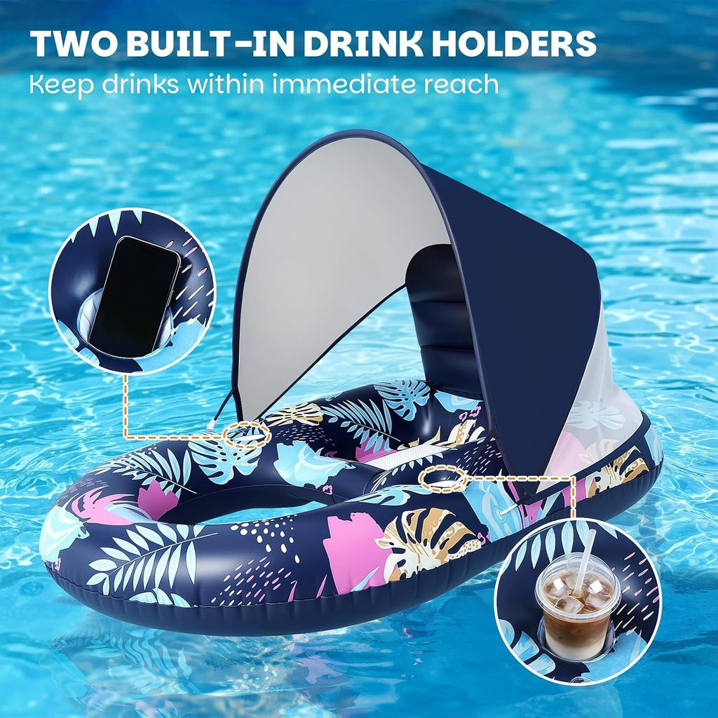 Inflatable Pool Lounger with Adjustable Removable Canopy