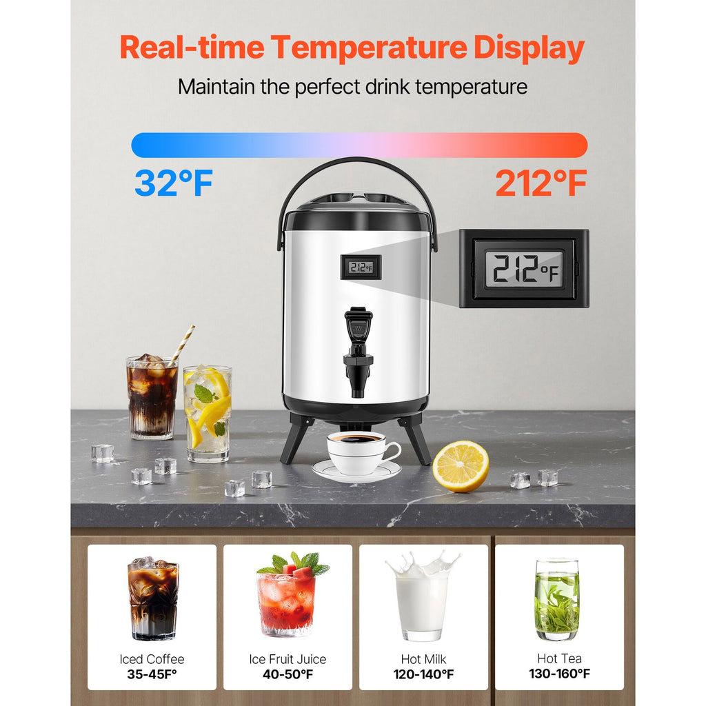 Insulated Beverage Dispenser with Real-Time Temp Display, 1.5 Gal