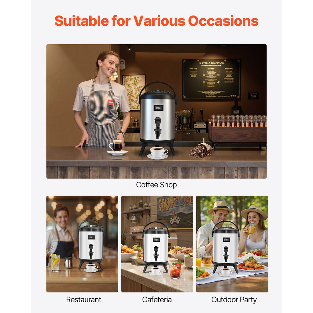 Insulated Beverage Dispenser with Real-Time Temp Display, 1.5 Gal