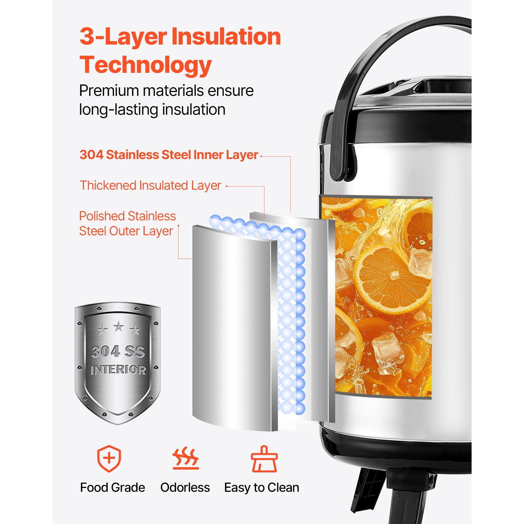 Insulated Beverage Dispenser with Real-Time Temp Display, 1.5 Gal