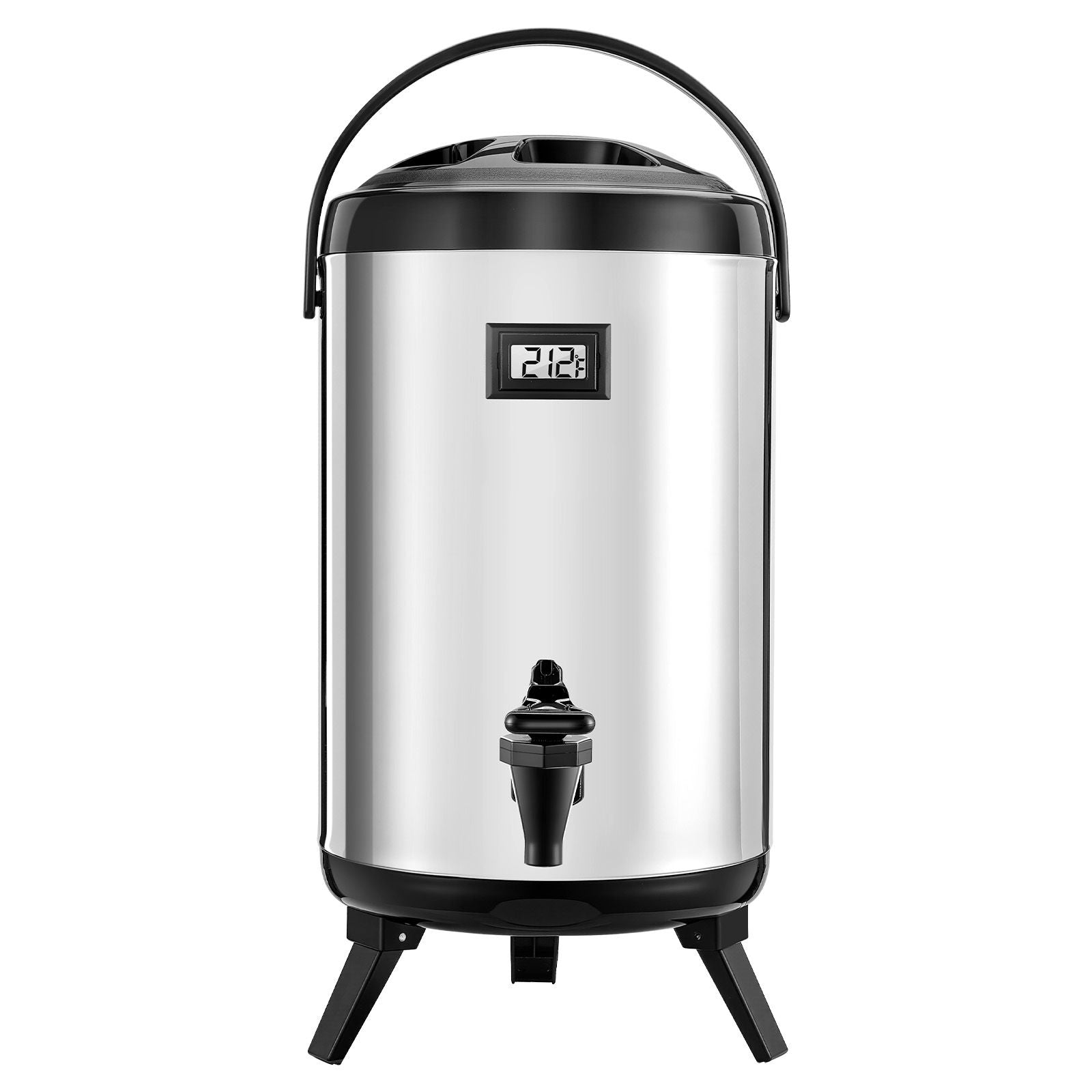 Insulated Beverage Dispenser with Temp Display - 2 Gallon Stainless Steel Thermal Drink Server