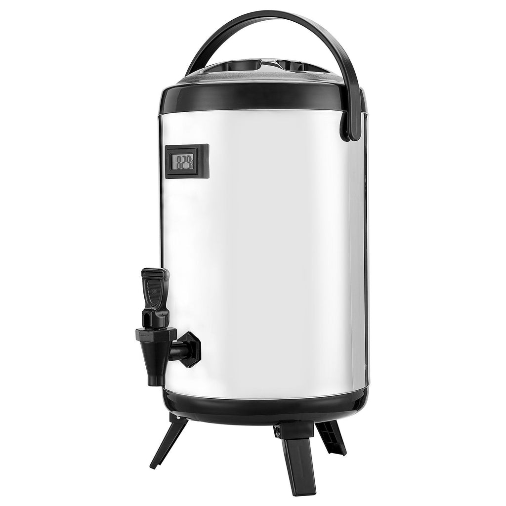 Insulated Beverage Dispenser with Temp Display - 2 Gallon Stainless Steel Thermal Drink Server