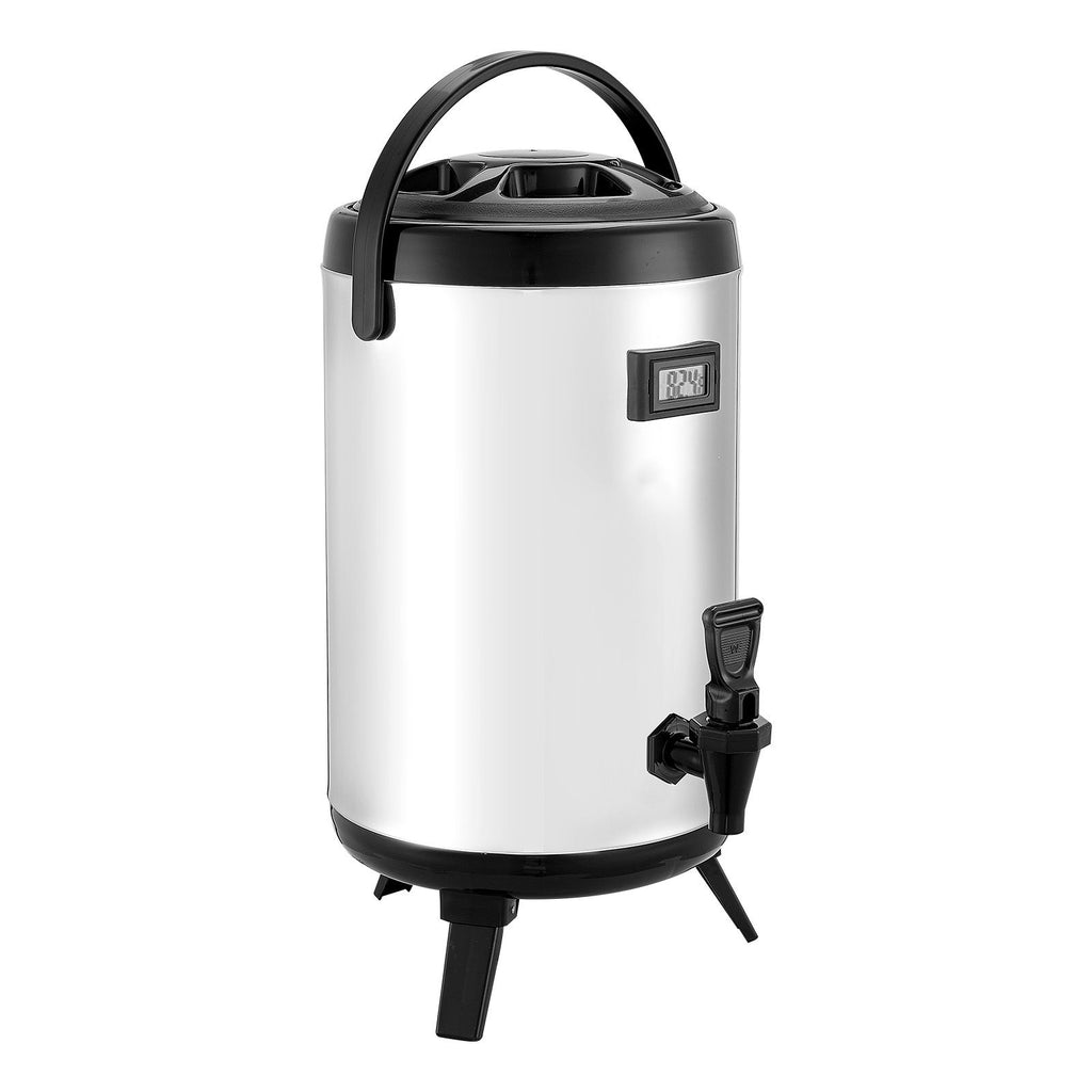 Insulated Beverage Dispenser with Temp Display - 2 Gallon Stainless Steel Thermal Drink Server