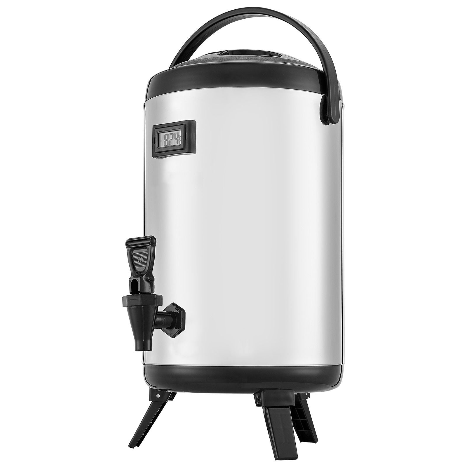 Insulated Beverage Dispenser with Temp Display - 2 Gallon Stainless Steel Thermal Drink Server