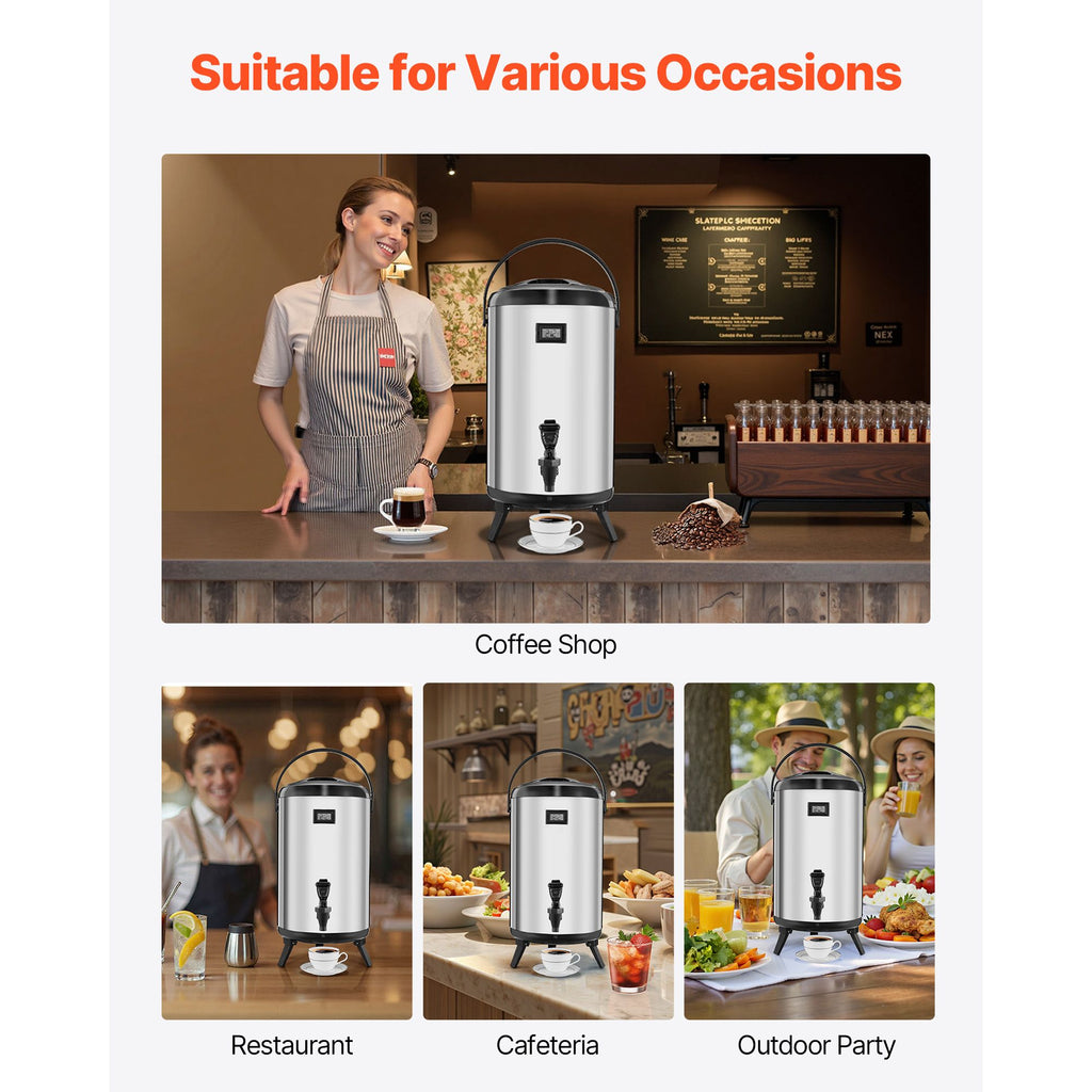 Insulated Beverage Dispenser with Real-Time Temp Display & Leak-Proof Spigot – 3.2 Gal Stainless Steel