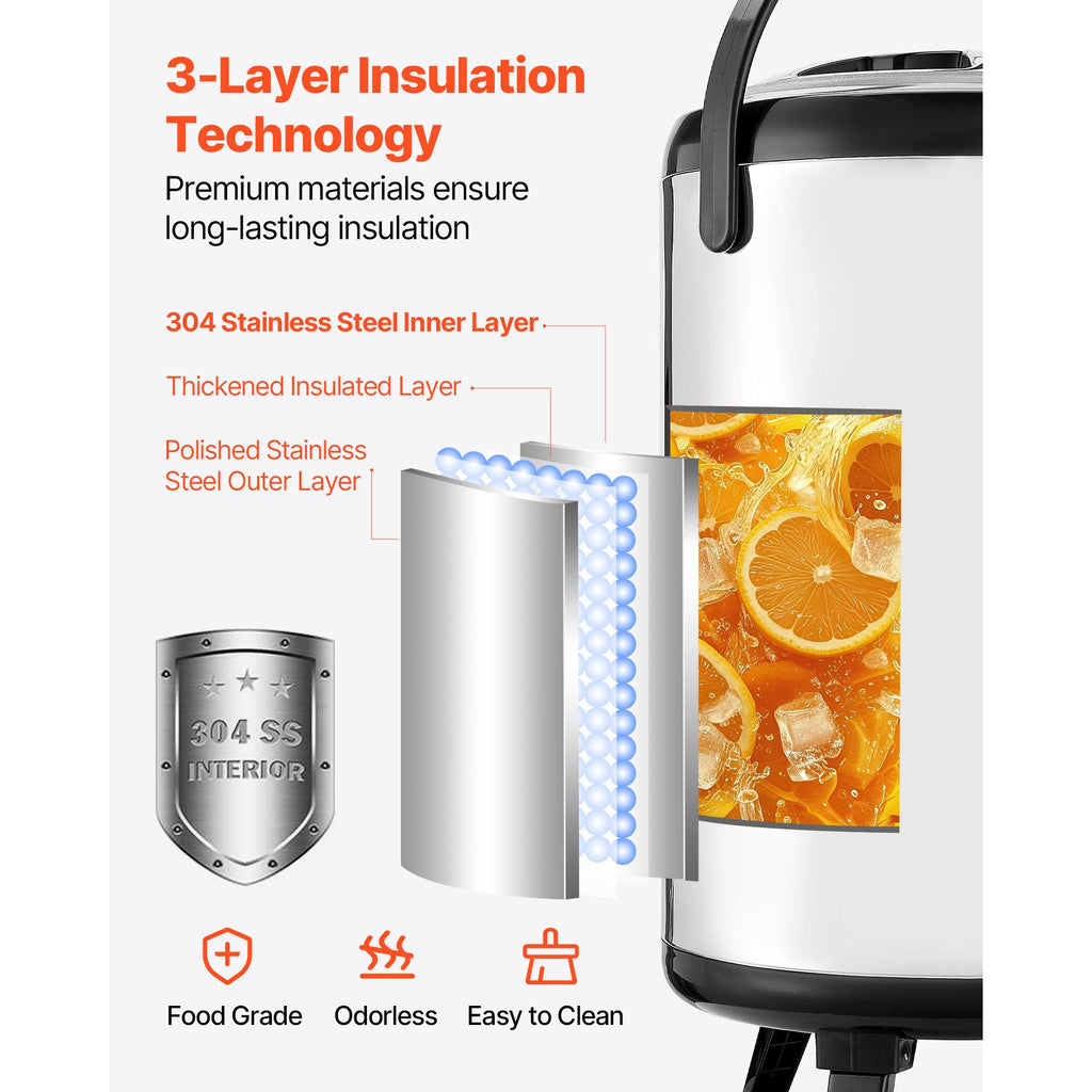 Insulated Beverage Dispenser with Real-Time Temp Display & Leak-Proof Spigot – 3.2 Gal Stainless Steel