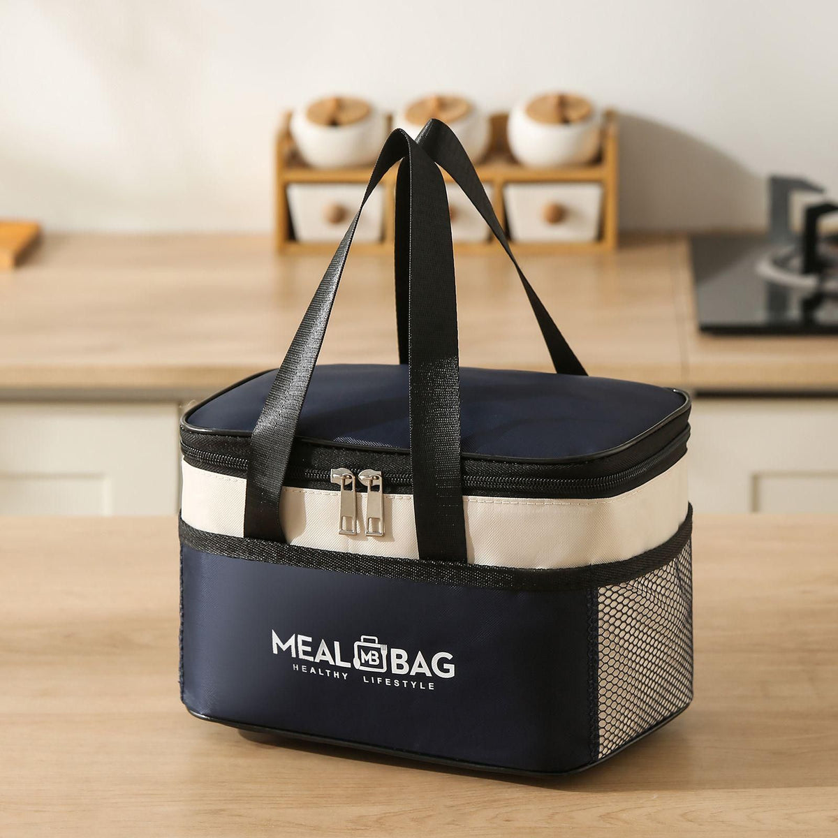 Insulated Lunch Bag for Men & Women - Olive Green Thermal Meal Tote - Navy Blue