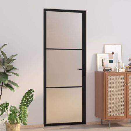 Black Matte Glass Interior Door With Modern Lines
