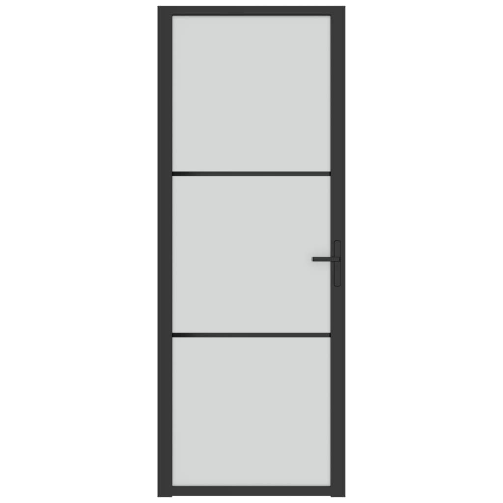 Black Matte Glass Interior Door With Modern Lines