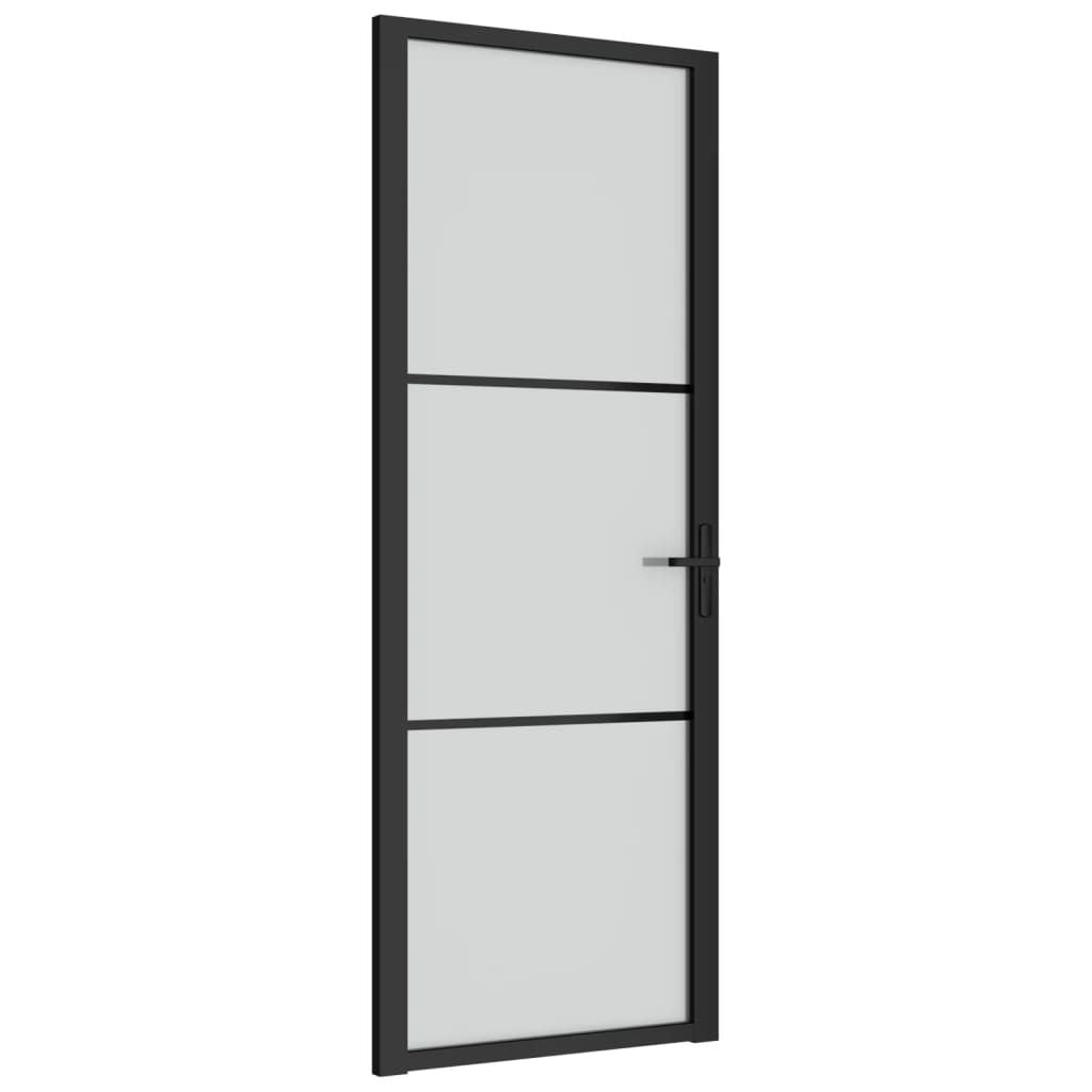 Black Matte Glass Interior Door With Modern Lines