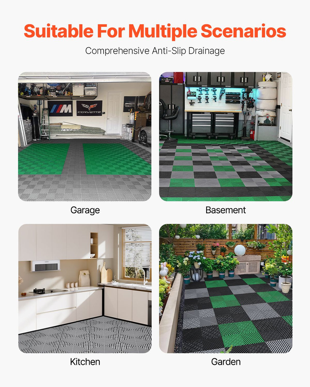 Modular Interlocking Drainage Mat for Garage and Garden