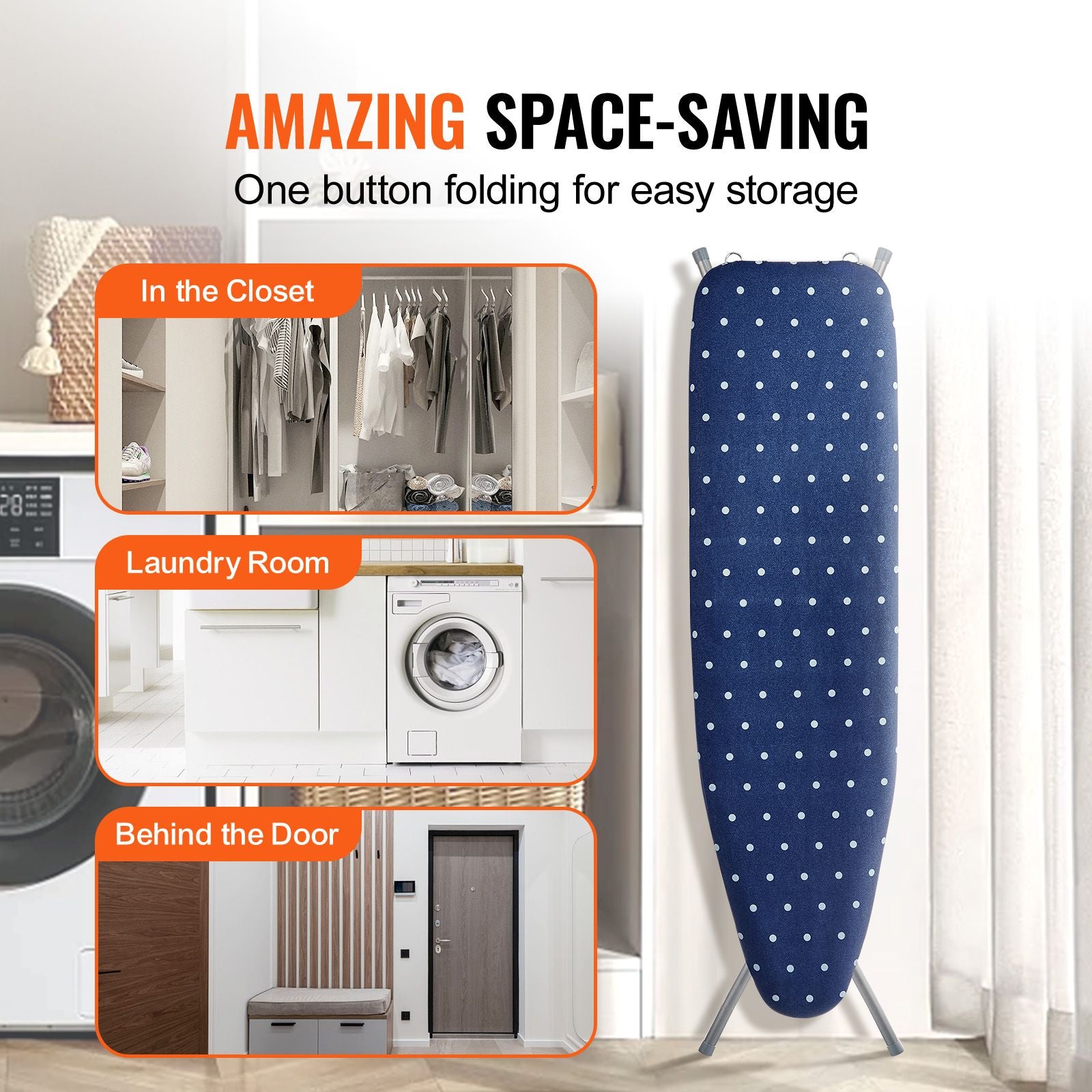 Heat-Resistant Ironing Board with Adjustable Heights and Storage Tray