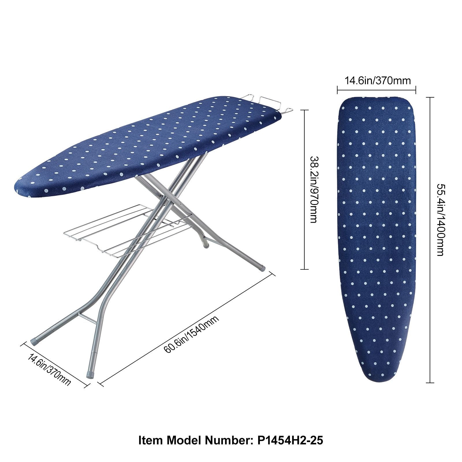 Heat-Resistant Ironing Board with Adjustable Heights and Storage Tray