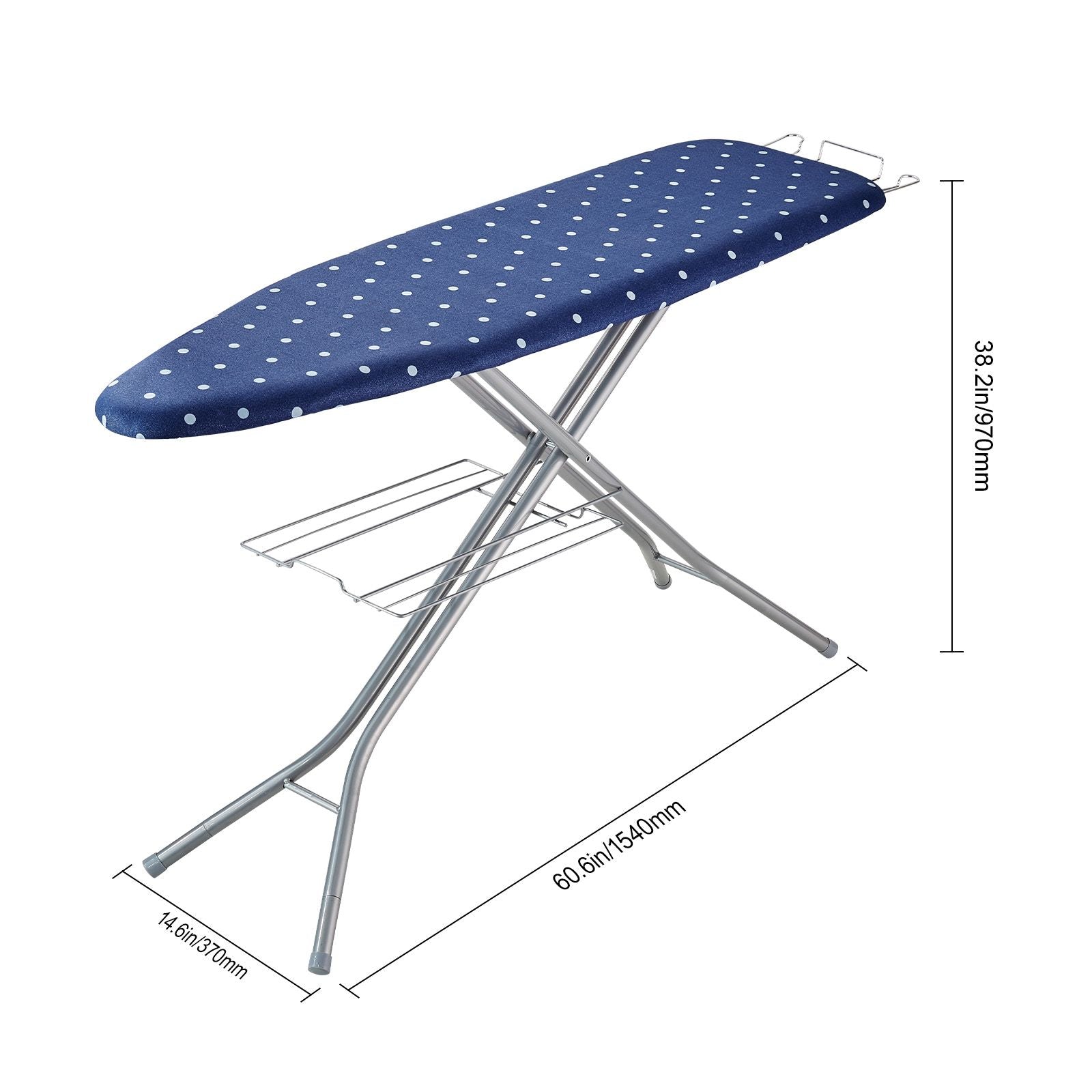 Heat-Resistant Ironing Board with Adjustable Heights and Storage Tray