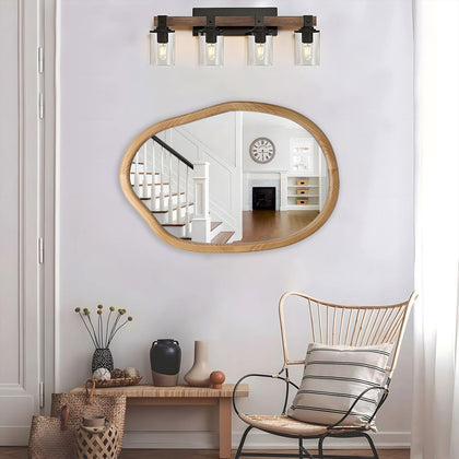 Irregular Wall Mirror with Elegant Wood Frame – Modern Asymmetrical Design