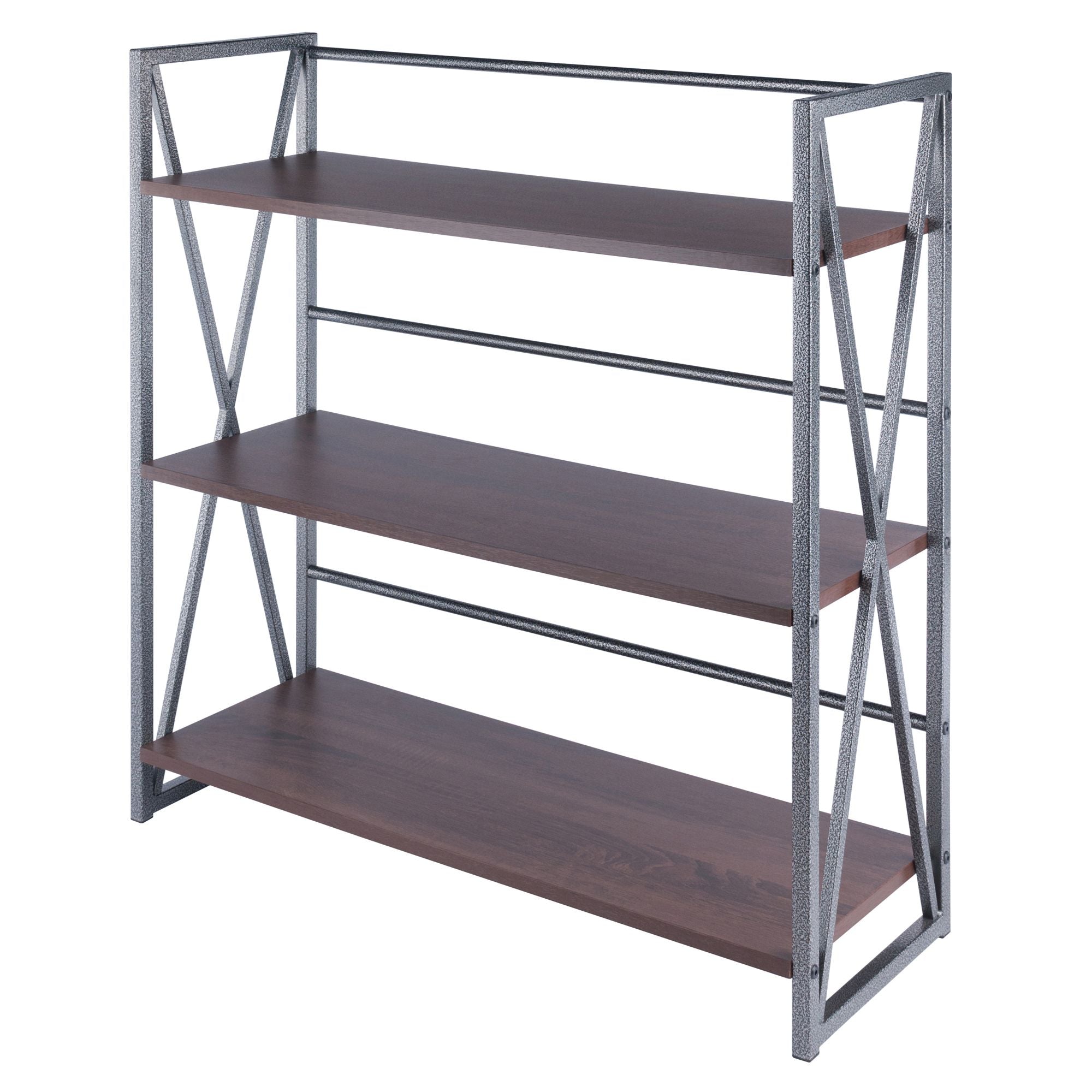 Isa 3-Tier Shelf – Walnut Shelves with Graphite Metal Frame