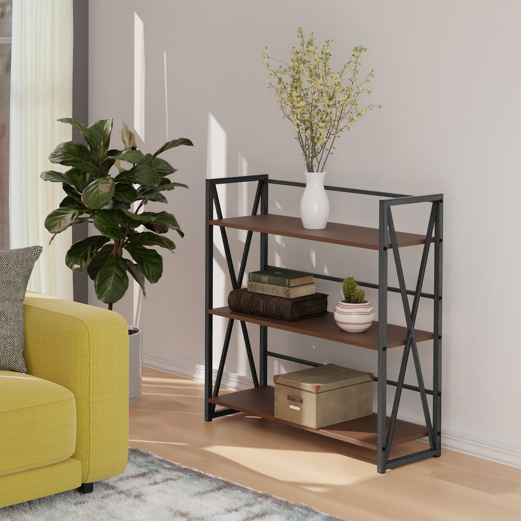 Isa 3-Tier Shelf – Walnut Shelves with Graphite Metal Frame