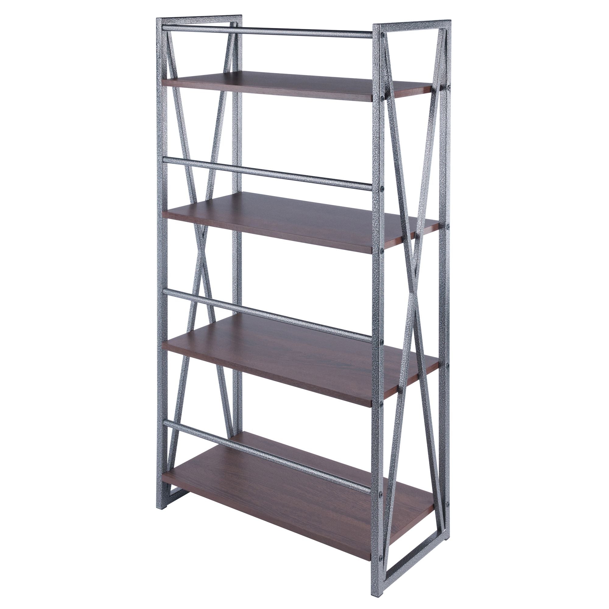 Sleek 3-Tier Shelf with Walnut Shelves and Graphite Frame