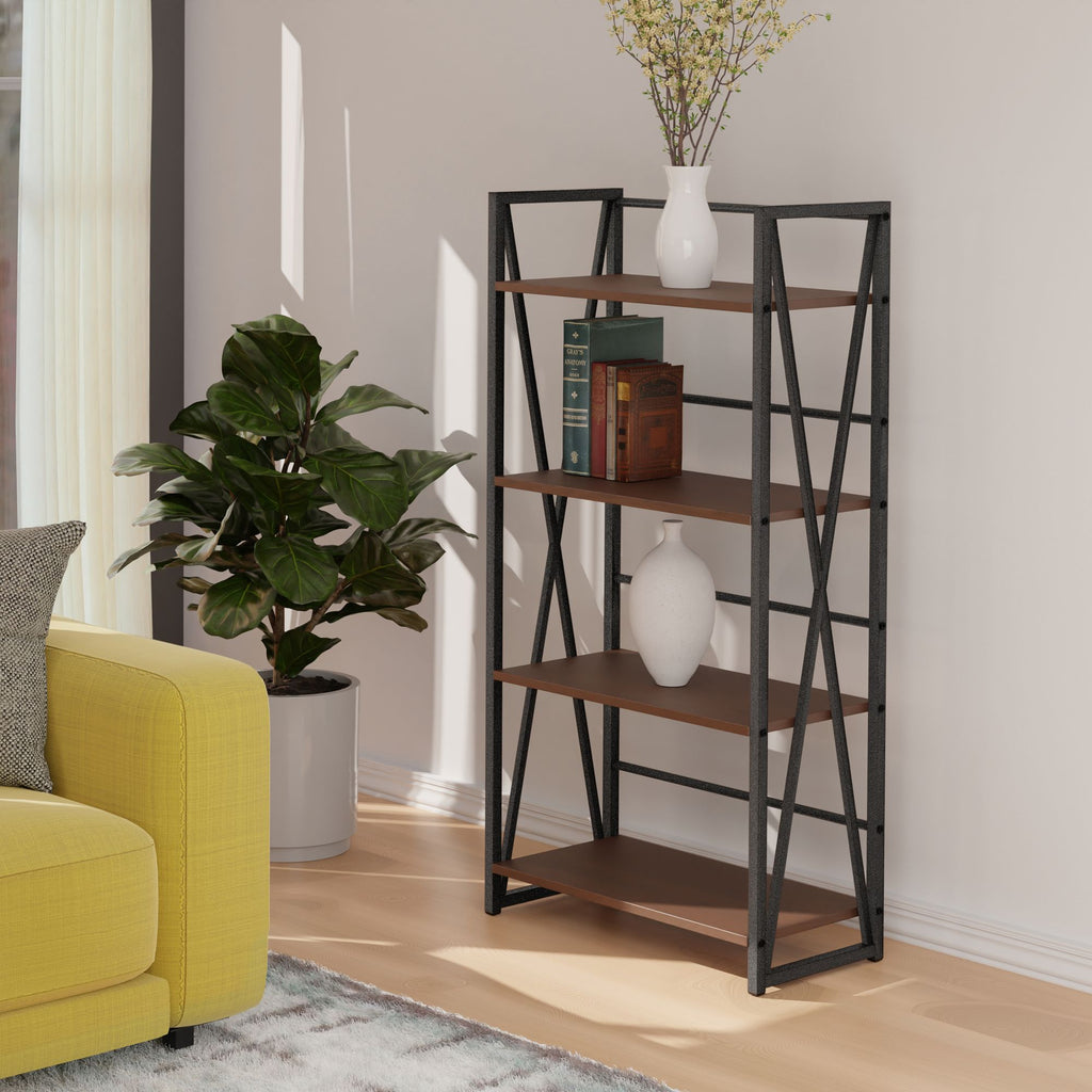 Sleek 3-Tier Shelf with Walnut Shelves and Graphite Frame
