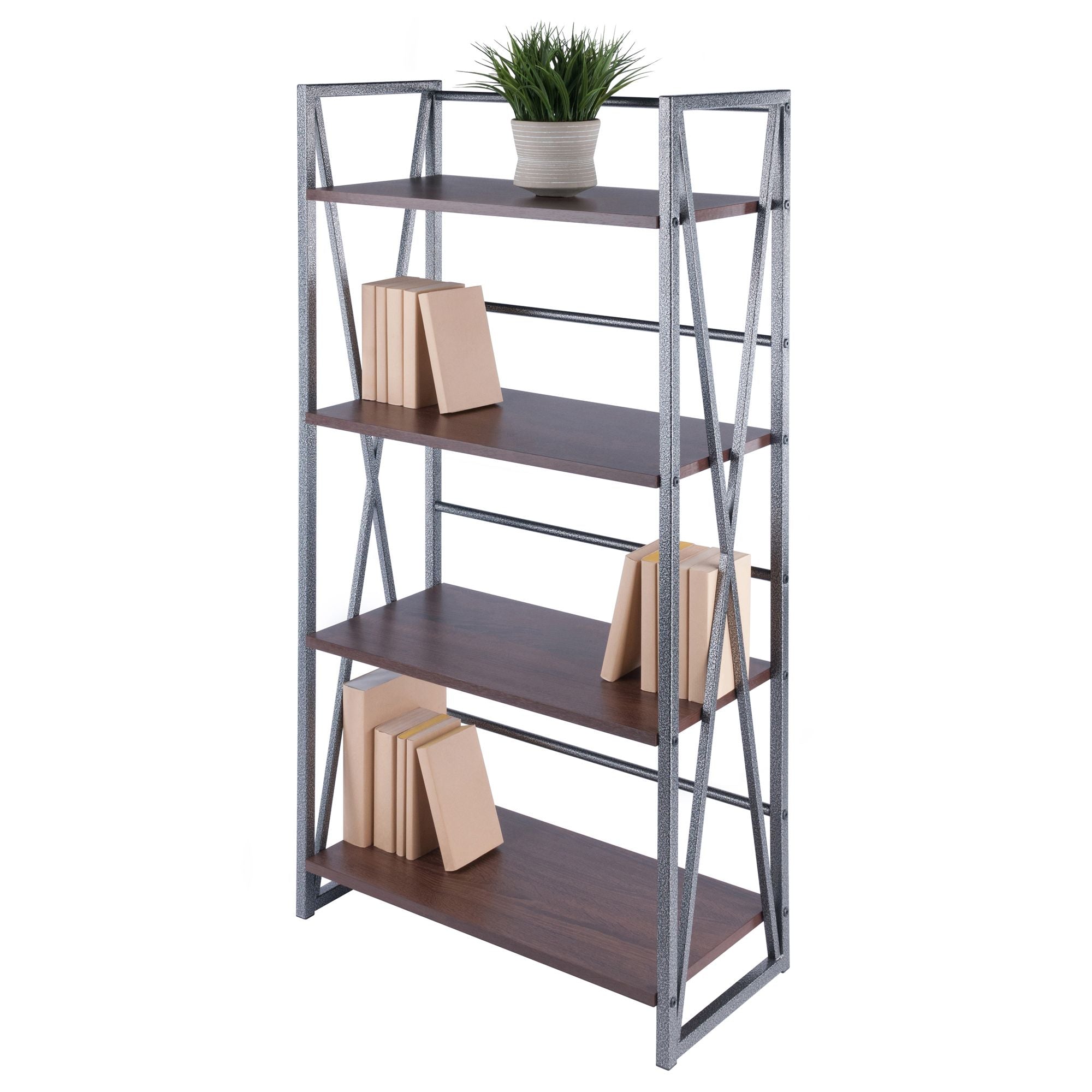 Sleek 3-Tier Shelf with Walnut Shelves and Graphite Frame