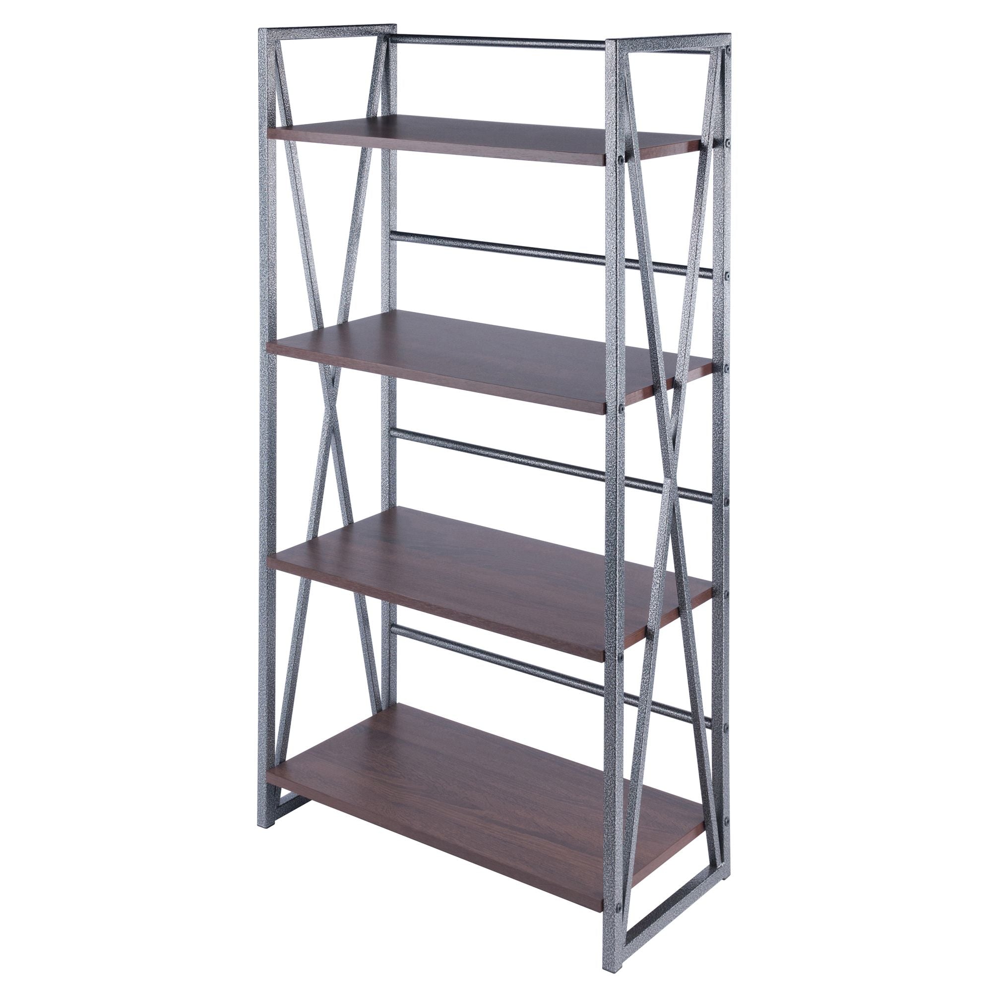 Sleek 3-Tier Shelf with Walnut Shelves and Graphite Frame