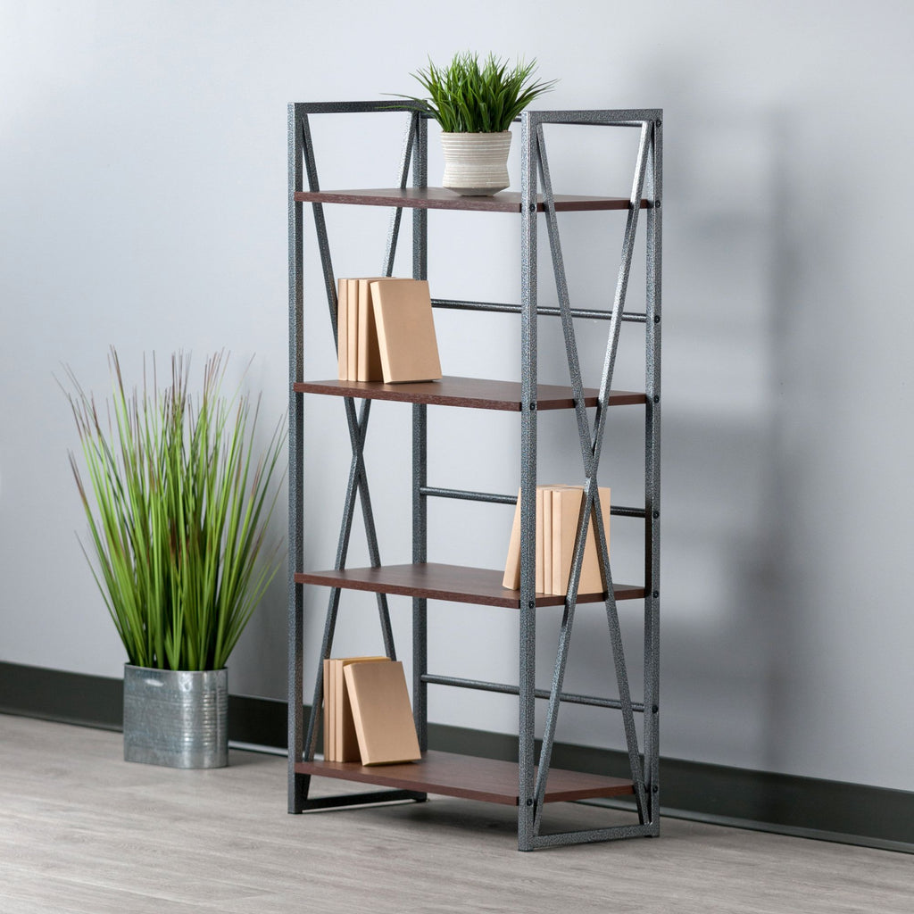 Sleek 3-Tier Shelf with Walnut Shelves and Graphite Frame