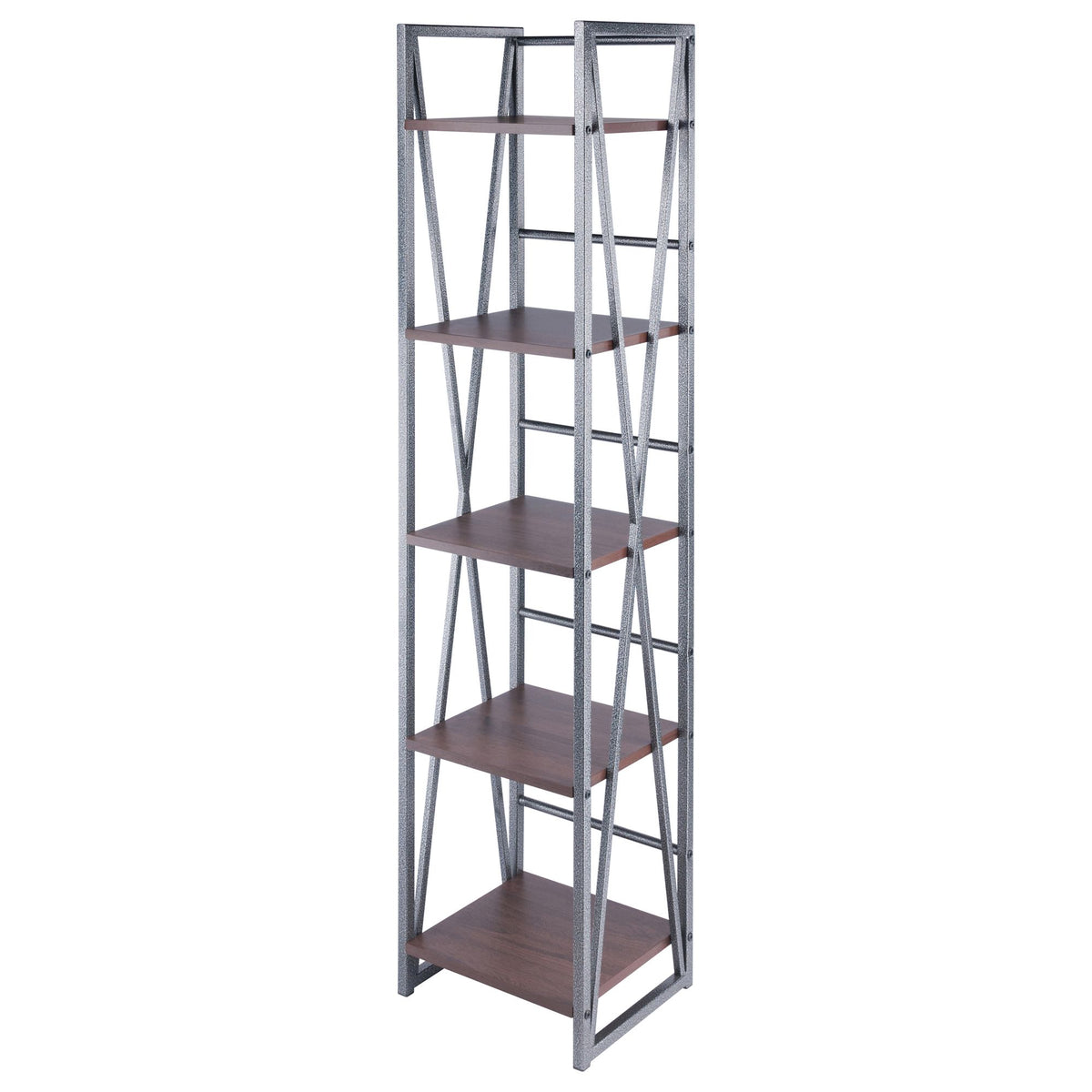 Five-Tier Open Shelf with Walnut Shelves and Graphite Frame
