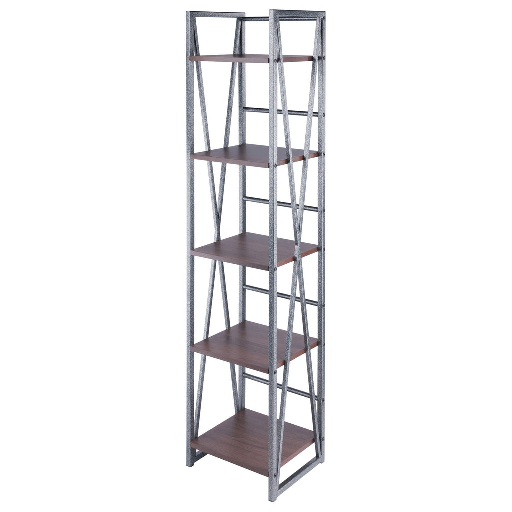 Five-Tier Open Shelf with Walnut Shelves and Graphite Frame