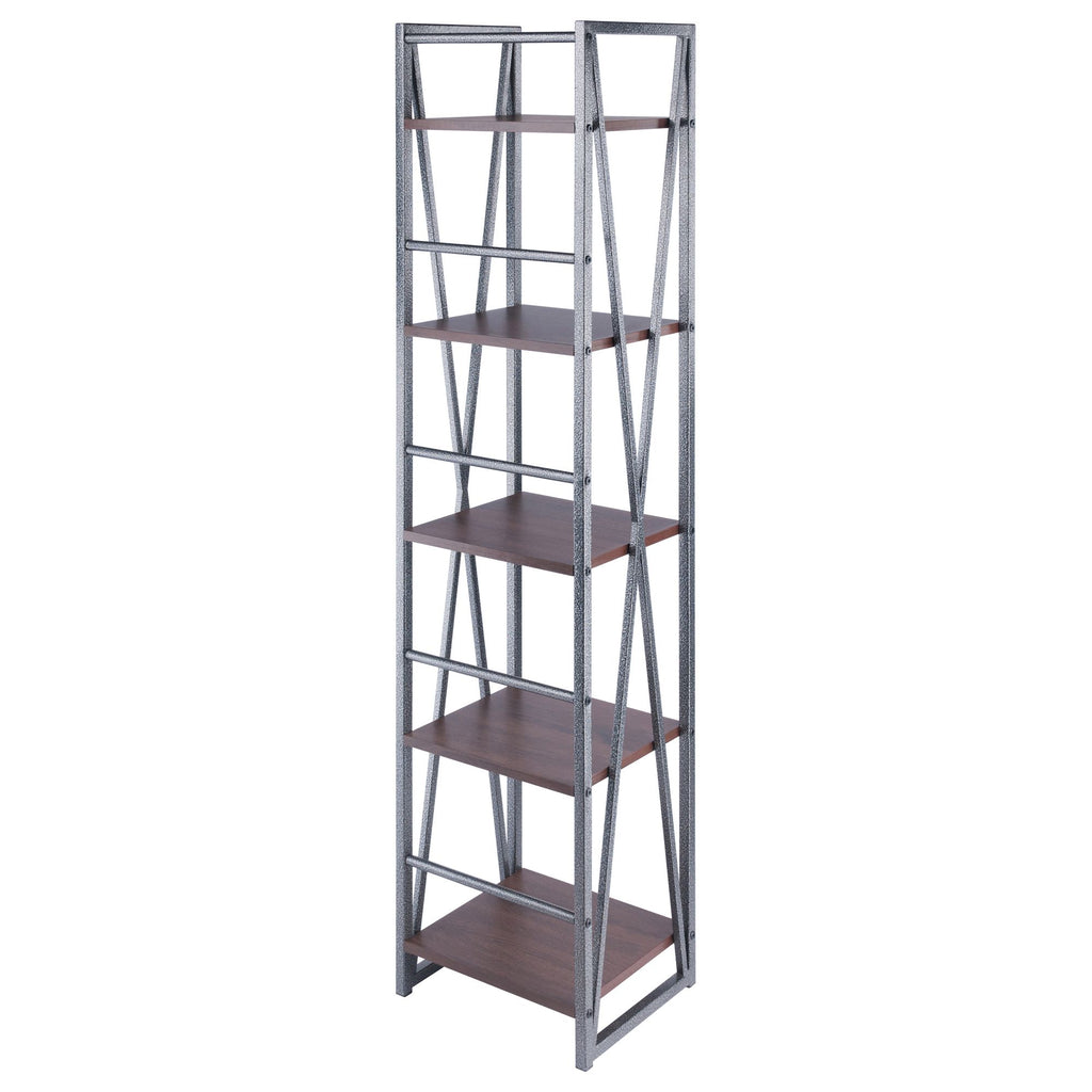 Five-Tier Open Shelf with Walnut Shelves and Graphite Frame