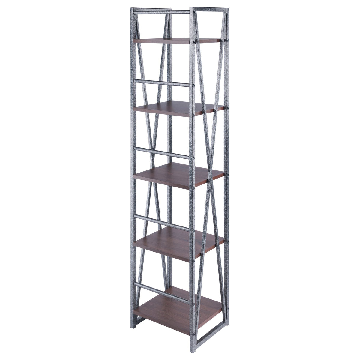 Five-Tier Open Shelf with Walnut Shelves and Graphite Frame