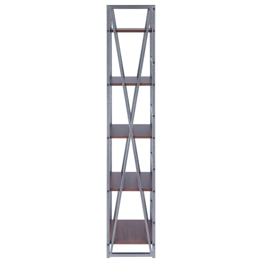 Five-Tier Open Shelf with Walnut Shelves and Graphite Frame