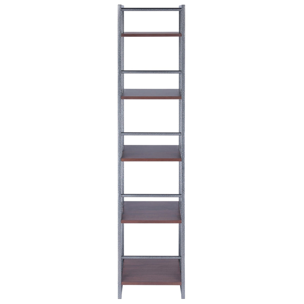 Five-Tier Open Shelf with Walnut Shelves and Graphite Frame