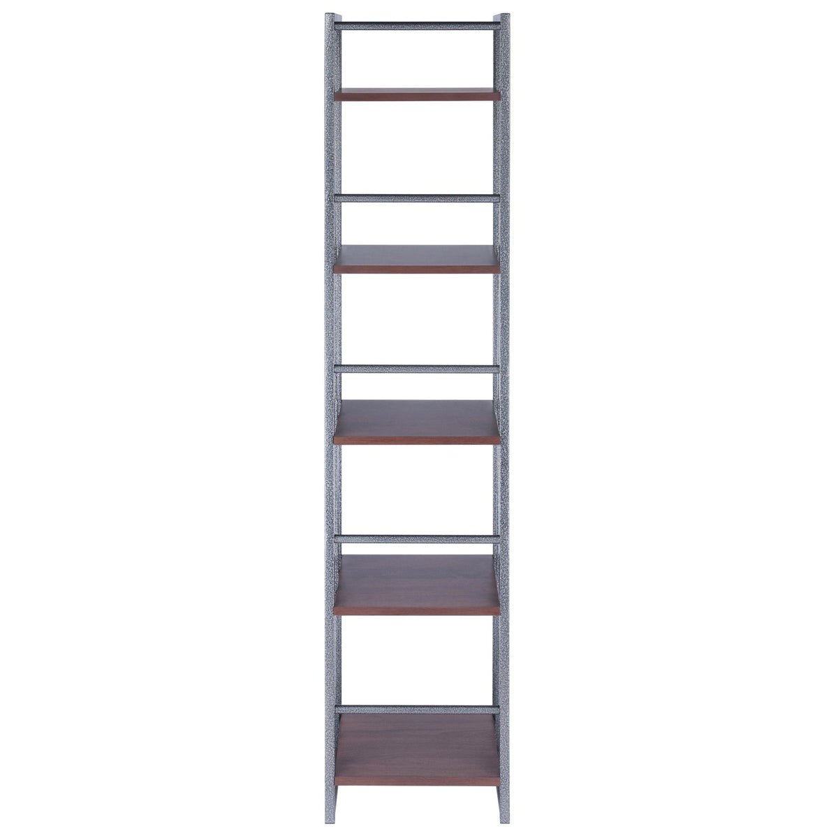Five-Tier Open Shelf with Walnut Shelves and Graphite Frame