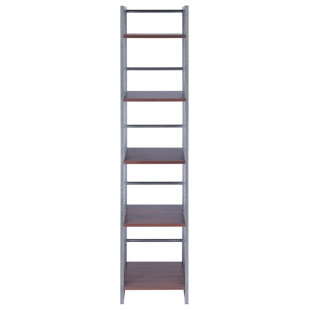 Five-Tier Open Shelf with Walnut Shelves and Graphite Frame