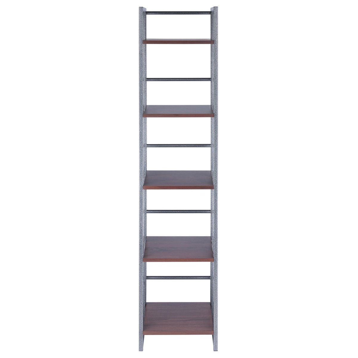 Five-Tier Open Shelf with Walnut Shelves and Graphite Frame