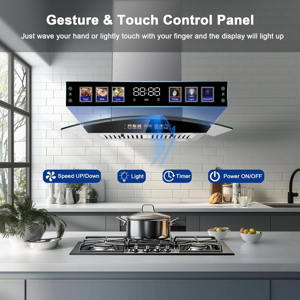 30- Island Range Hood with 700 CFM, Gesture & Touch Control